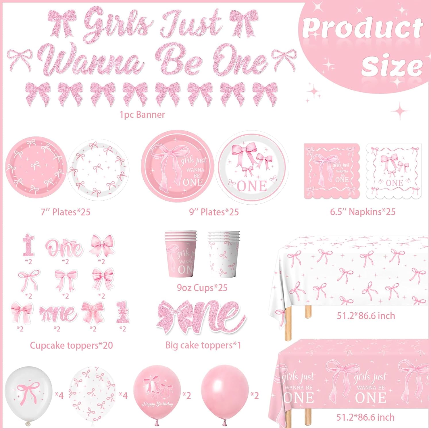 PYAN-Pink Bow 1st Birthday Decorations, Girls First Birthday Party ...