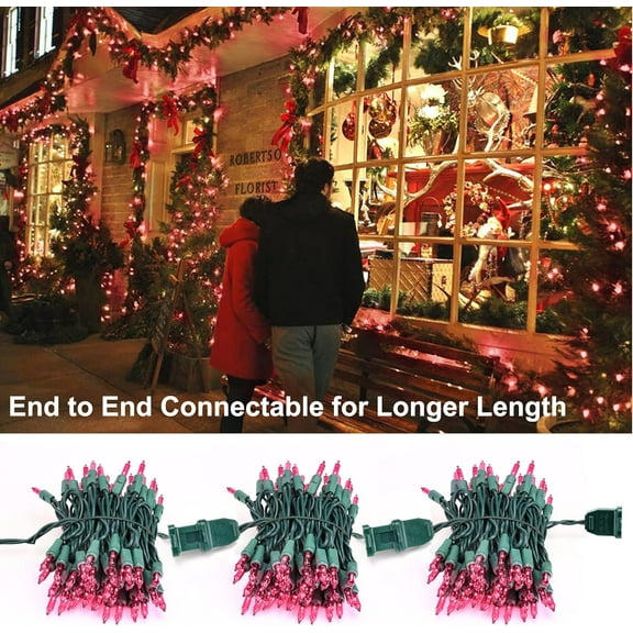 PYAN-Pink Christmas Lights, 69.6ft 300 Count Pink String Lights Connectable, UL Certified Incandescent Christmas Lights Green Cord, Outdoor Mini Lights Set for Indoor Xmas Party Garden Patio