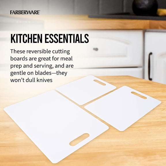 PYAN-Plastic Cutting Board Set, Dishwasher- Safe Poly Chopping Board for Kitchen with Easy Grip Handles, Set of 3, White