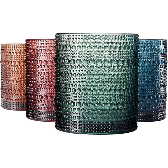 PYAN-Plastic Hobnail Drinking Glasses Set of 4 Neutral Tones Cups 14oz, Shatterproof & Unbreakable Acrylic Beaded Design, BPA-Free, Dishwasher Safe Indoor/Outdoor Drinkware for Water, Juice, Cocktail