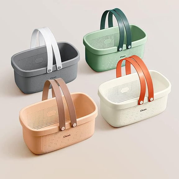 PYAN-Plastic Storage Basket with Handle Portable Shower Caddy Tote Organizer Basket Bin for Bathroom Kitchen Dorm Room Bedroom, Pink