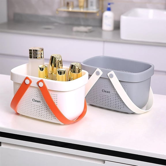 PYAN-Plastic Storage Basket with Handle Portable Shower Caddy Tote Organizer Basket Bin for Bathroom Kitchen Dorm Room Bedroom, Small Grey