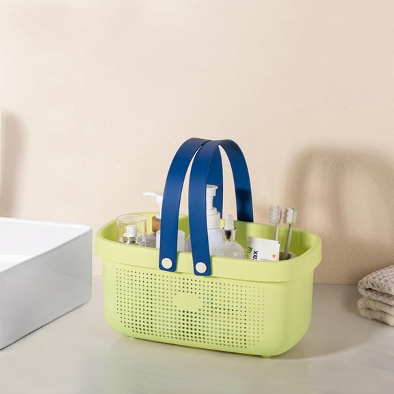 PYAN-Plastic Storage Basket with Handle Portable Shower Caddy Tote Organizer Basket Bin for Bathroom Kitchen Dorm Room Bedroom, Yellow