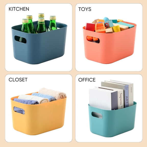 PYAN-Plastic Storage Bins with Lid, Stackable Storage Containers for Organizing, Decorative Storage Baskets for Shelves Living Room Playroom Classroom Office (Small (4 PCS))