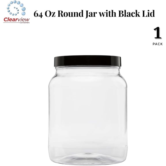 PYAN-Plastic Storage Jars with Leak Proof Lids, BPA Free, Hand Wash Only (64oz, 1PK Black)