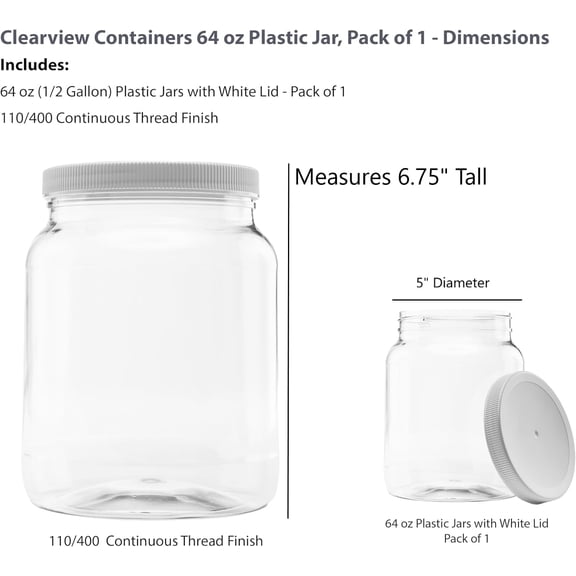 PYAN-Plastic Storage Jars with Leak Proof Lids, BPA Free, Hand Wash Only (64oz, 1PK White)