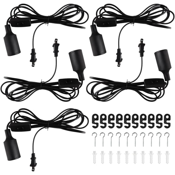 PYAN-Plug in Hanging Light Kit, Retro Hanging Lights with Plug in Cord, E26 E27 Industrial Pendant Light Fixture, 9.8 FT Cord with On/Off Switch Hanging Lamp for Living Room Bedroom 5 Pack (White)