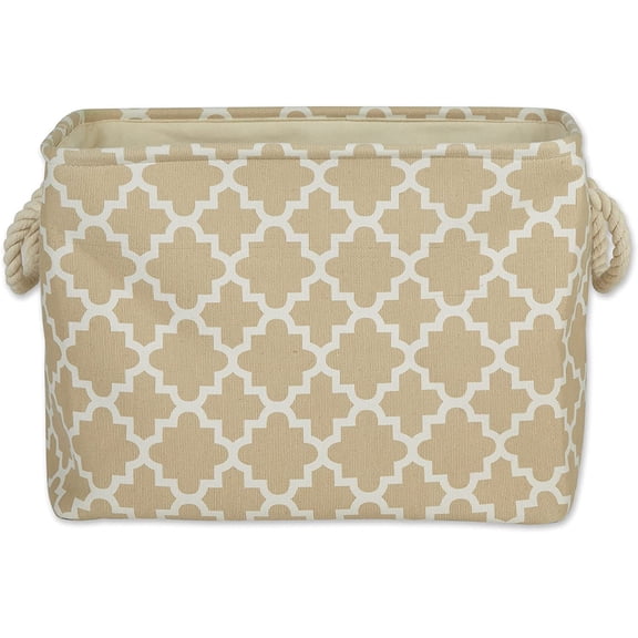 PYAN-Polyester Container with Handles, Lattice Storage Bin, Medium, Vintage Linen