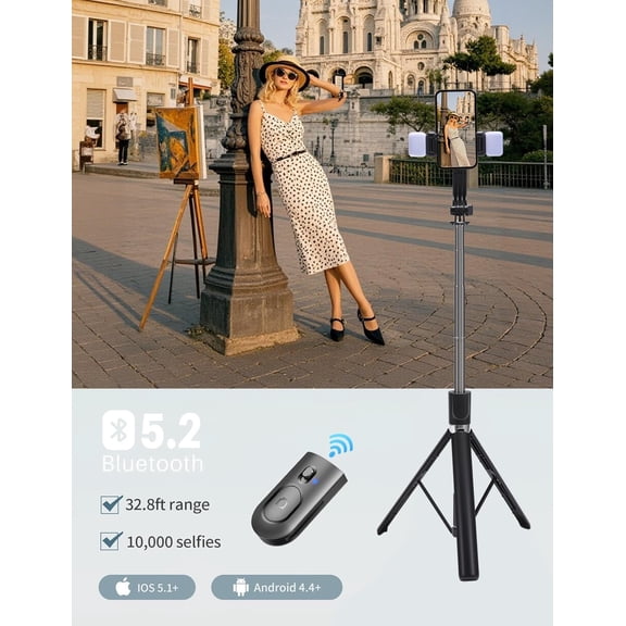 PYAN-Portable Phone Stand,67 inch Selfie Stick with Remote and Dual Light Compatible for iPhone Android