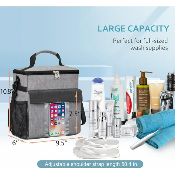 PYAN-Portable Shower Caddy Tote Bag, Large Quick Dry Mesh Hanging Shower Organizer Toiletry Bag with Wet & Dry Shoes Compartment for College Dorm Gym Swimming Camping Travel, Gray