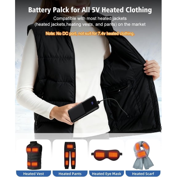 PYAN-Power Bank Portable Charger 10000mAh PD 22.5W, Battery Pack for Heated Vests & Jackets, LED Display & USB-C in/Out, Travel Essentials, Compatible for Smartphones, Tablets & More (Black)