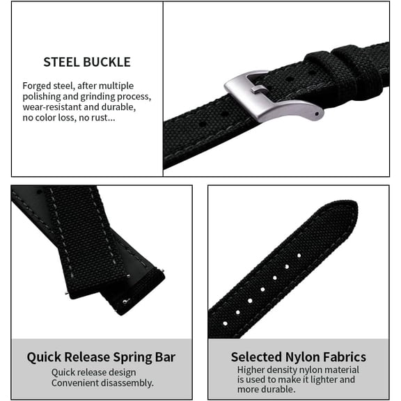 PYAN-Premium Soft Hybrid (Leather and Sailcloth) Watch Bands for Men Women,18mm 20mm 22mm Multiple Sizes Quick Release Replacement Watch Straps