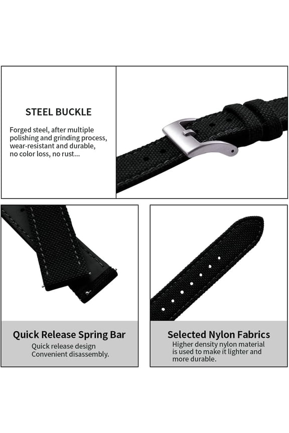 -Premium Soft Hybrid (Leather and Sailcloth) Watch Bands for Men Women,18mm 20mm 22mm Multiple Sizes Quick Release Replacement Watch Straps
