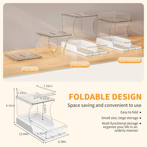 PYAN-Pull Out 2 Tier Organizer for Kitchen Bathroom and Cabinet Storage Rotating Pantry Rack Under Sink Organizer Clear and Durable Design 1 Pack