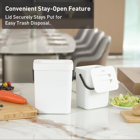 PYAN-Puro Mini Wall-Mounted Kitchen Trash Can with Lid, Food Waste Caddy, 1.32 Gall / 5L (White)