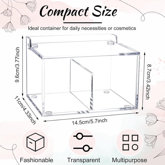 PYAN-Qtip Holder Acrylic Container for Cotton Swab, Cotton Pads, Floss Picks - Restroom Containers Bathroom Essentials Accessories Decor Vanity Storage Organizer, 5.7'' x 3.7'' x 3.42''