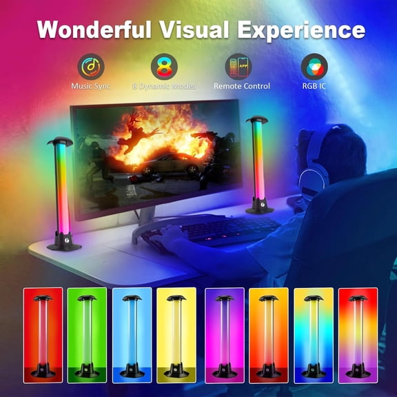 PYAN-RGB Light Bar,27.5cm Music Sync RGB IC LED Lights Bars,Color Changing TV Backlight App & Remote Control, USB Powered Ambient Lighting for TV, PC Room Monitor Backlight Gaming Accessories