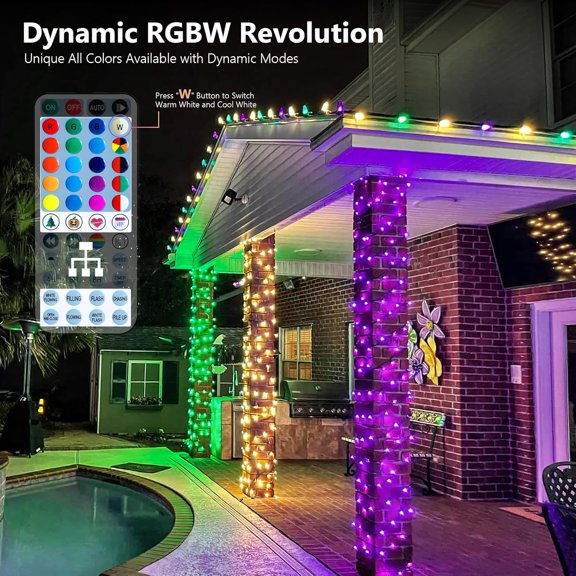 PYAN-RGB + Warm White Christmas Lights, 98.5FT 300 LED Color Changing String Lights with Remote, Dimmable Twinkle Mini Fairy Light for Indoor Outdoor St Patrick's Day Xmas Halloween Tree Decor