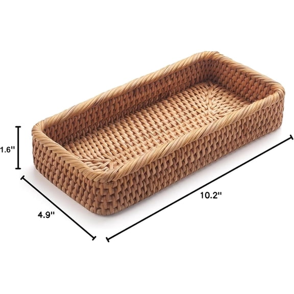 PYAN-Rattan Bathroom Vanity Trays Toilet Tank Baskets Long Narrow Hand Towel Storage Basket for Storage, Decorative (Natural 10.2 x 4.9 x 1.6 inch)