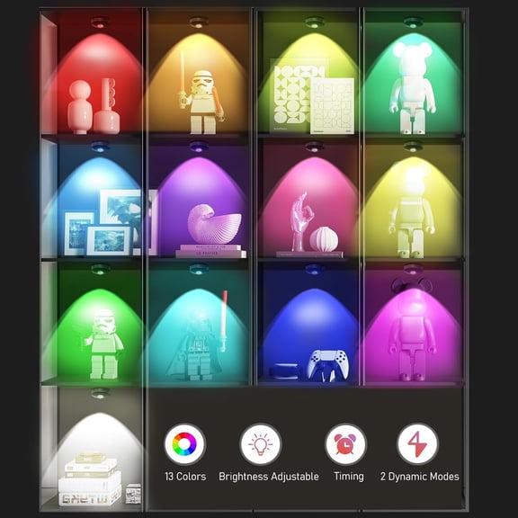 PYAN-Rechargeable RGB Puck Lights,13 Colors Changeable LED Puck Lightings Remote Controls,LED Under Cabinet Lighting,Battery Operated Tap Lights,Dimmable Wireless Closet Light for Kitchen