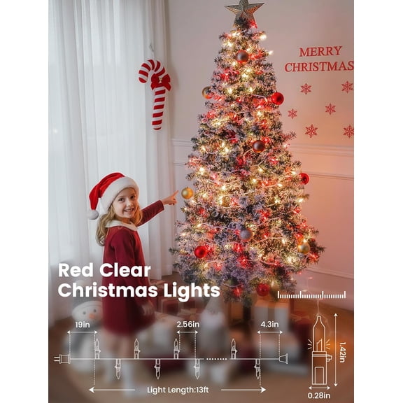 PYAN-Red Clear Christmas Lights,13FT 50 Count Incandescent Mini Light,White Wire Christmas String Lights Plug in Waterproof for Tree Xmas Wedding Indoor Outdoor Valentine's Day Decor (Red Clear, 50 C
