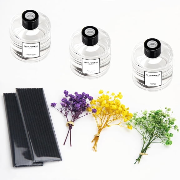 PYAN-Reed Diffuser Set of 3 Pack,Lavender Eucalyptus/White Jasmine/Lemongrass Scented Oil Diffuser with Sticks(1.7 fl oz Each Pack),Air Freshener for Bedroom Bathroom Office | Shelf Decor
