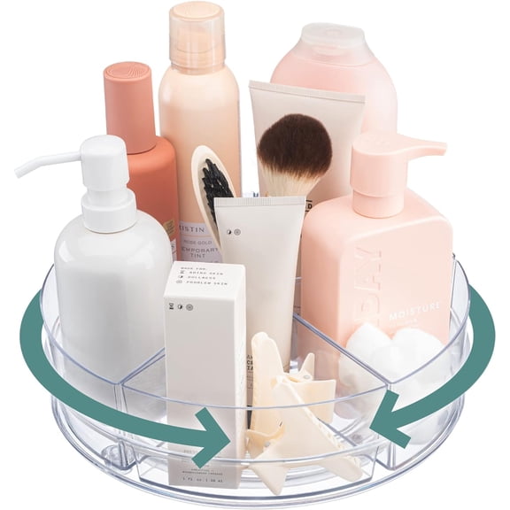 PYAN-Round Plastic Lazy Susan Turntable Food Storage Container for Kitchen (5 Removable Bin, 1 Pack)