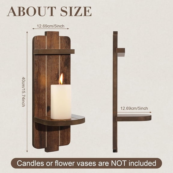 PYAN-Rustic Candle Holder Set of 2 Vintage Brown Wooden Wall Sconces for Fireplace, Bedroom & Living Room Farmhouse Wall Decor with Candle Shelf for Home, Aisle, Hallway
