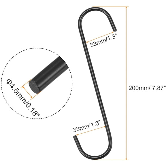 PYAN-S Hanging Hooks, 8inch/200mm Extra Long Steel Hanger, Indoor Outdoor Uses for Garden, Bathroom, Closet, Workshop, Kitchen, Black, 10Pcs