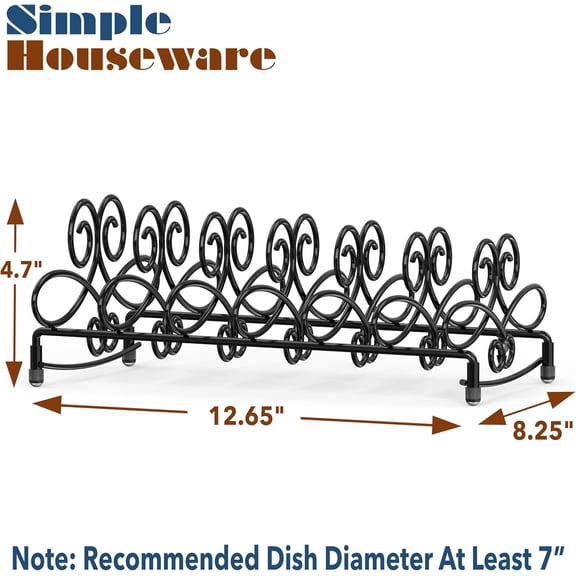 PYAN-SIMPLE HOUSEWARE Vertical Plate Stand Holder Dish Rack Dinnerware Organizer with Elegant Wire Design, 6-Compartment, Black