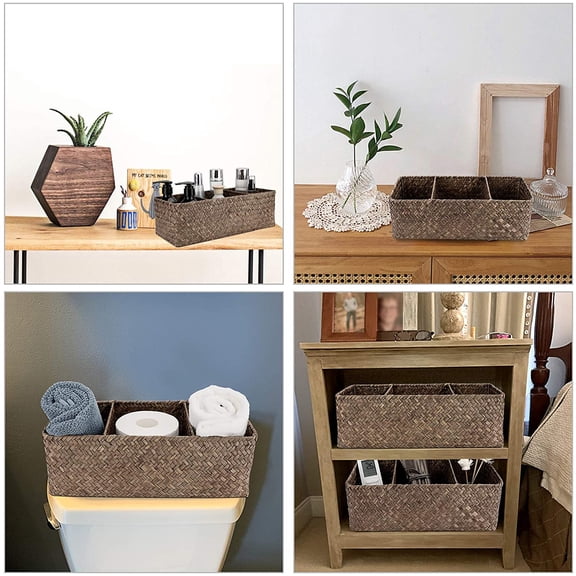 PYAN-Seagrass Nesting Storage Basket - 3 Compartment Hand-Woven Wicker Toilet Paper Storage Bin Bathroom Organize Basket for Shelves, Kitchen Cabinets, Pantry, Bathroom, Closets Organizer