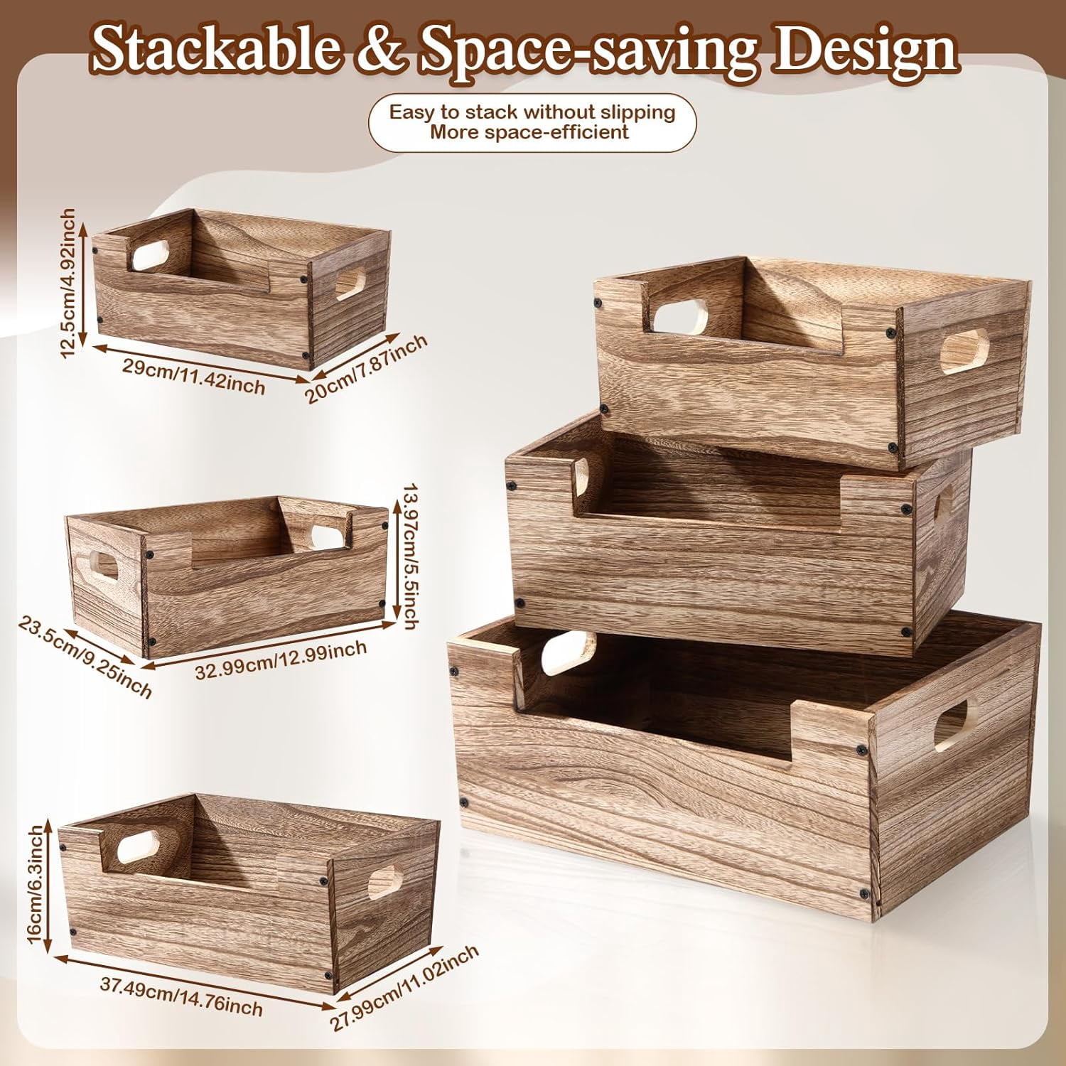 Decor Stacking Containers PYAN-Set of 3 Wood Storage Nesting Crates for Display, Decorative ...