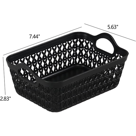 PYAN-Set of 12 Small Plastic Storage Basket Tray, Plastic Weave Storage Baskets, Black