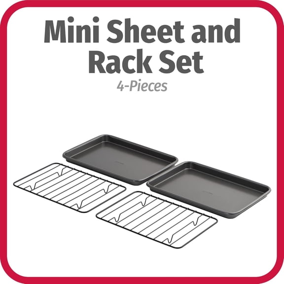 PYAN-Set of 2 Nonstick Steel 9" x 6" Toaster Oven Mini Baking Sheets with Racks, Gray