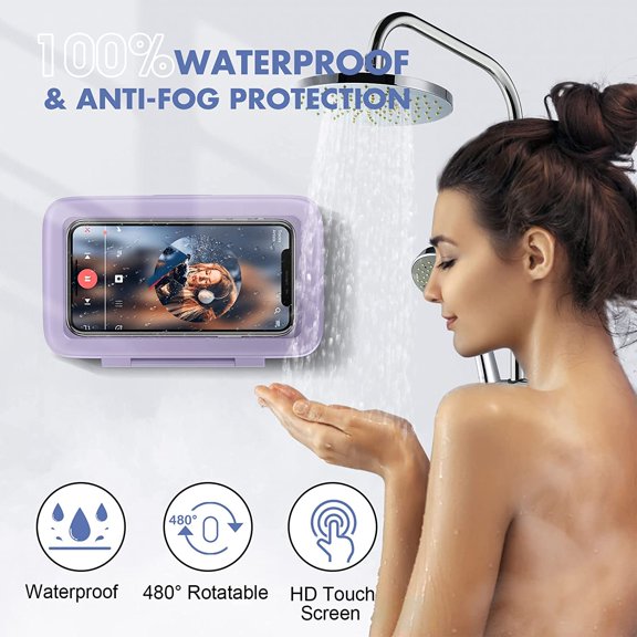 PYAN-Shower Phone Holder Waterproof 480 Rotation Phone Stand Case Mount for Bathroom Batheub Kitchen Wall Mirro Compatible with iPhone 17 16 15 14 13 Plus Pro Max XS XR Women Men Gift