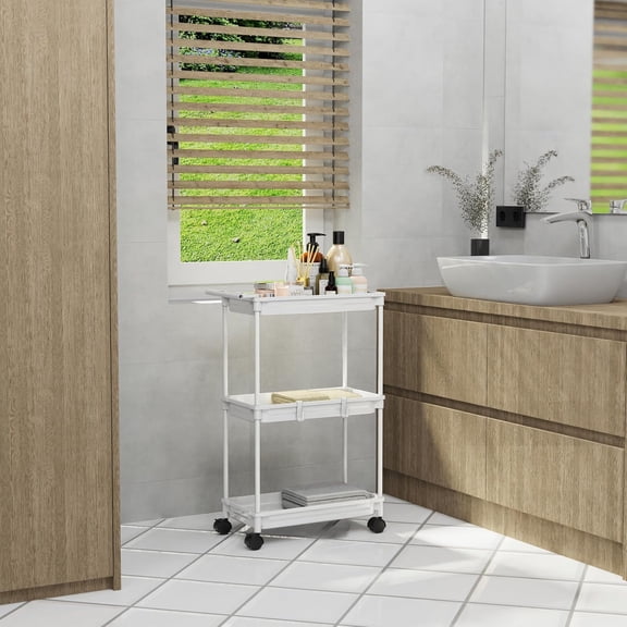 PYAN-SimpleHouseware Standard 3-Tier Slim Rolling Storage Cart, White