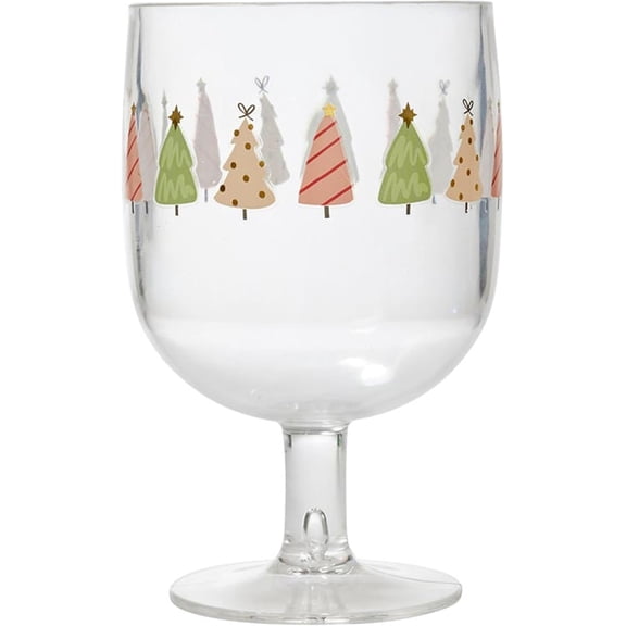 PYAN-Slant Party Supplies Wine Glasses - Acrylic Stackable Stemmed Cocktail Spirits Mixed Drink Glass, Set of 4, Christmas - Whimsical Trees