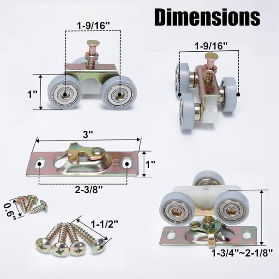 PYAN-Sliding Pocket Door Hardware Top Hanger Rollers Wheels Assembly Fit Johnson Part #1125 & #1500 Hardware Kit, Wrench and Screws Include (2, Plating)