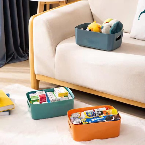PYAN-Small Plastic Baskets, Multiple Colour Pantry Organizer Bins Cupboard box with Handle, Plastic Storage Baskets for Bedroom Office Classroom Desktop Drawer Organizers
