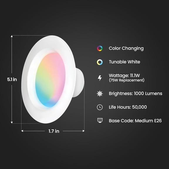 PYAN-Smart Recessed Downlights, 5/6-Inch, 75W Equivalent, Color-Changing & Tunable White, 1000 Lumens, Dimmable, Compatible with Alexa/Google Assistant, LEDR6/RGBW/AG/3, 3 Pack
