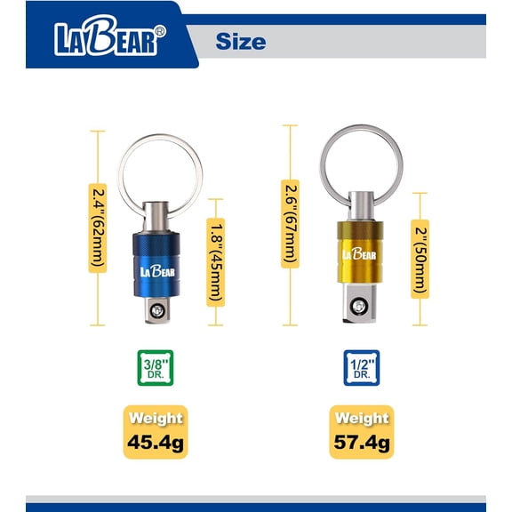 PYAN-- Socket Holder Keychain 3pc - 3/8" Socket Organizer with Quick Release and Clip - Perfect Impact Wrench and Toolbox Accessories for Construction Workers, Linemen, Mechanics and Carpenters