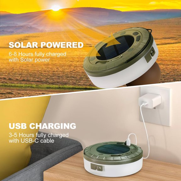 PYAN-Solar Camping String Lights, 32.8ft Retractable Outdoor Fairy Lights with Camping Lantern, USB Rechargeable & IP44 Waterproof, 5 Modes Portable Hanging Tent Lights for RV, Patio, Hiking, Emergen