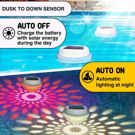 PYAN-Solar Floating Pool Lights, RGB Color Changing LED Pool Lighting, IP65 Waterproof Auto On/Off LED Lights for Ponds, Pools, Garden and Party Decor