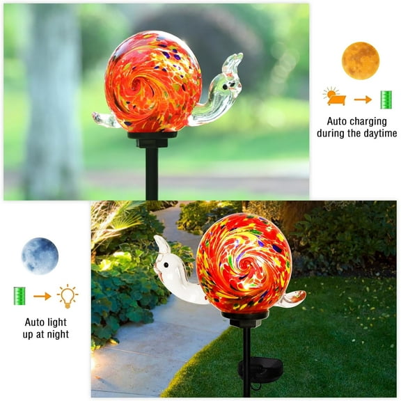 PYAN-Solar Garden Decoration Outdoor Snail Lights, Hand Blown Glass Waterproof Solar Light Stake Decorate Paths, Pathways, Lawns and Yards Art for Mom Men, Father's Day Gifts