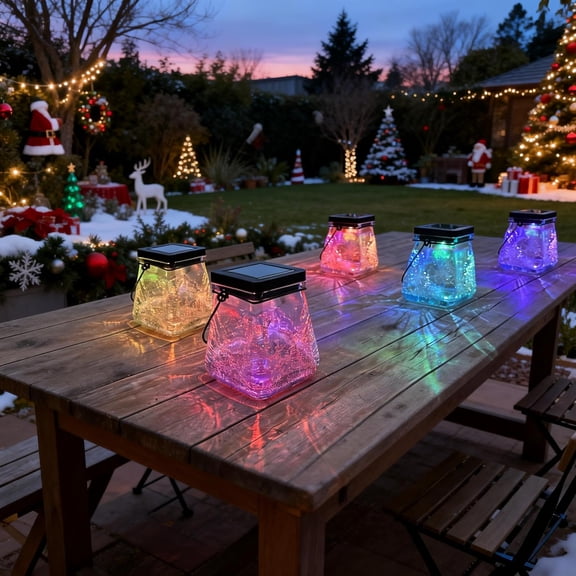 PYAN-Solar Lantern Outdoor Waterproof,Hanging Solar RGB Lights for Outside,Crackle Glass Outdoor Lantern Table Lamps for Garden Decor Patio Yard Lawn Pathway Halloween