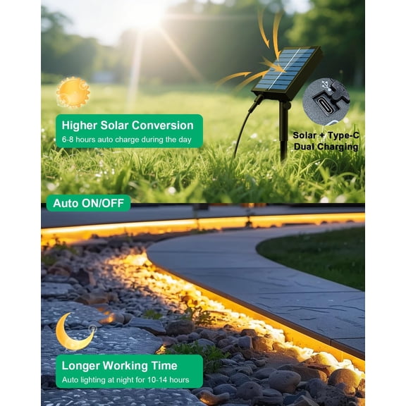 PYAN-Solar Led Strip Lights Outdoor, 20ft Solar Rope Lights Self-Adhesive Waterproof, 8 Mode with Remote Timer and Auto On/Off, Perfect for Deck, Patio, Poolside, Camping Decor, Warm White