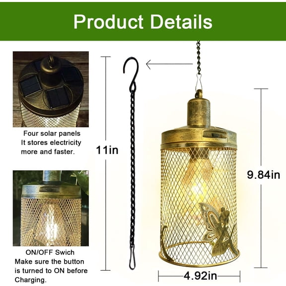 PYAN-Solar Outdoor Waterproof Lantern,Metal Hanging Solar Light,for Patio Porch Garden Decor,Gift for Mom Grandma (Fairy)