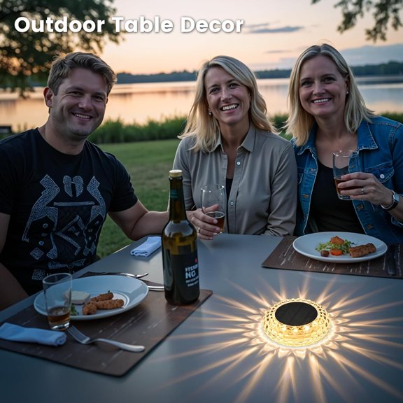 PYAN-Solar Powered Outdoor Table Light, Waterproof LED Disk Light with 2 Lighting Modes, Night Light for Garden, Party, Yard, Table Decor (1 Pack)