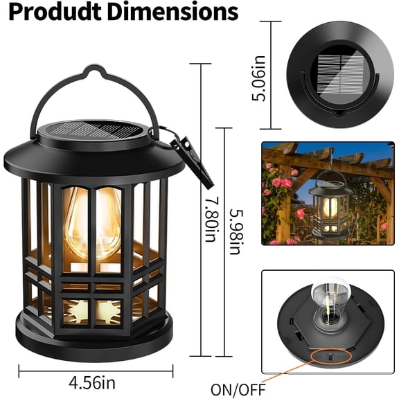 PYAN-Solar Powered Waterproof Outdoor Hanging Lanterns - Warm White Ambient Lighting for Patio, Fence, Garden & Porch - 2 Pack Solar Lights with Auto On/Off