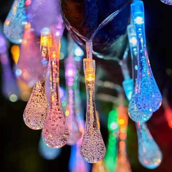 PYAN-Solar String Lights Outdoor Waterproof 19.6 Feet 30LED 8 Functions,Teardrop Water Drop Solar Lights, Garden Terrace Patio Tree Party Christmas Decoration (Multicolor)